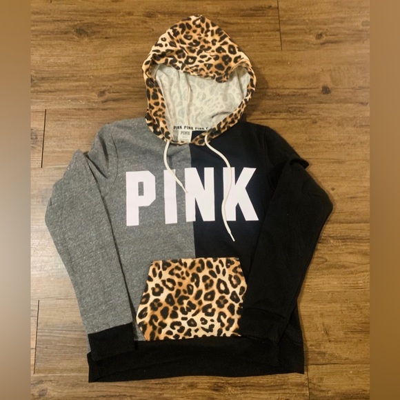 PINK VS CHEETAH COLORBLOCK HOODIE MEDIUM - Picture 4 of 6